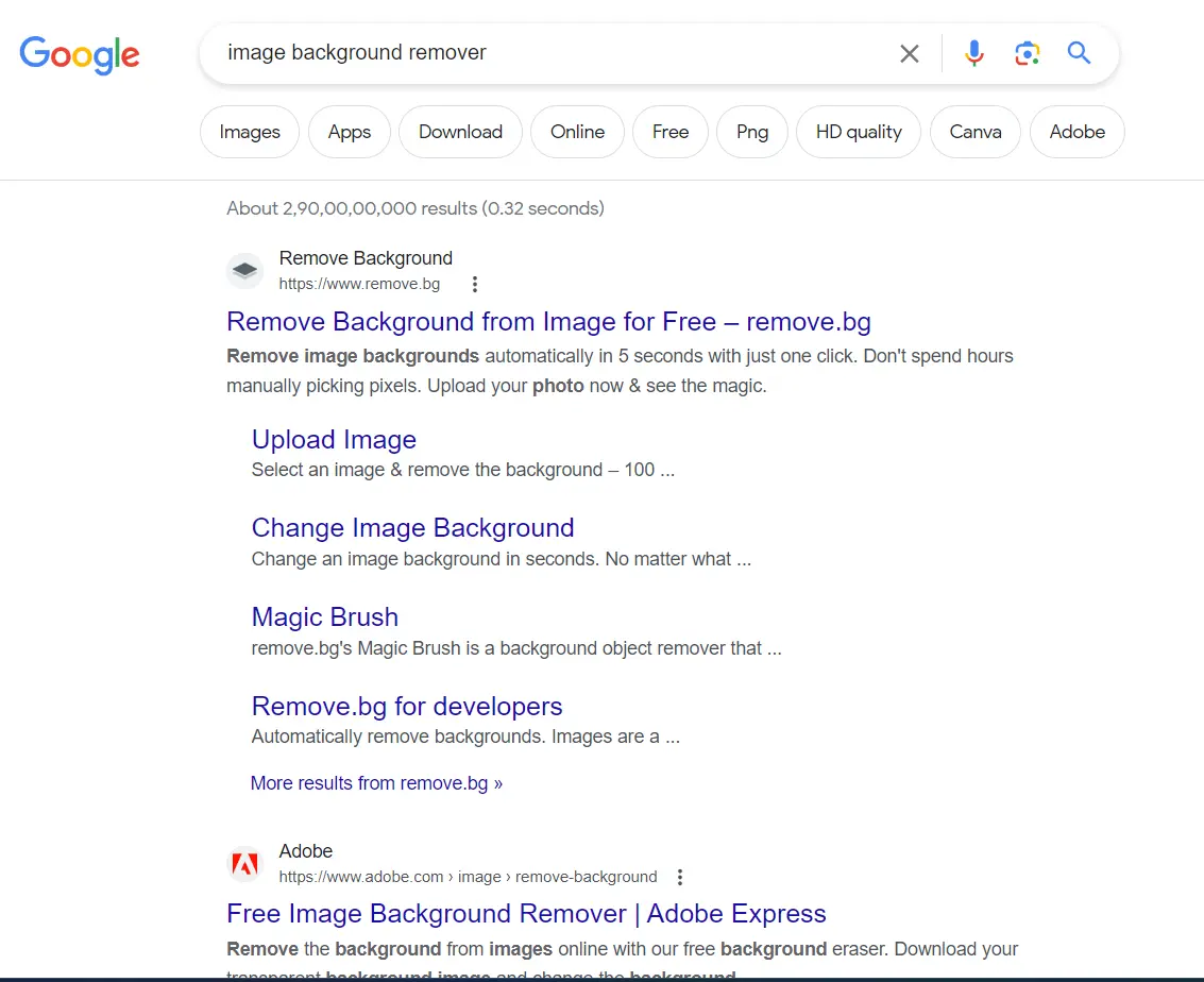 Search for image background remover on Google