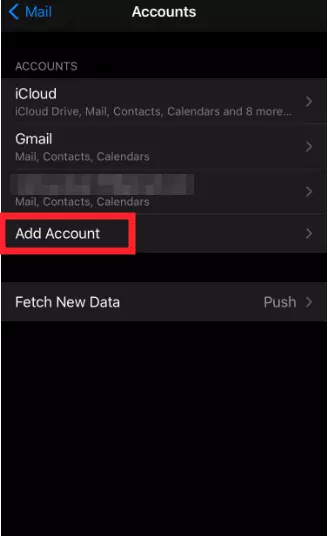 "Add Accounts" option in iPhone