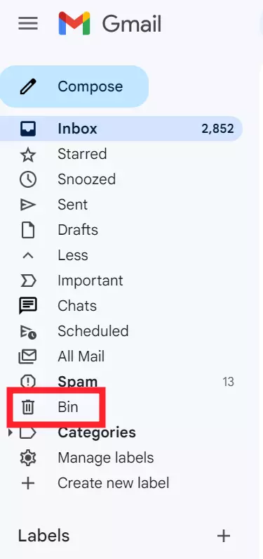 "Bin" folder in Gmail