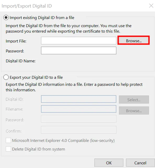 Browse Digital Certificate in Outlook