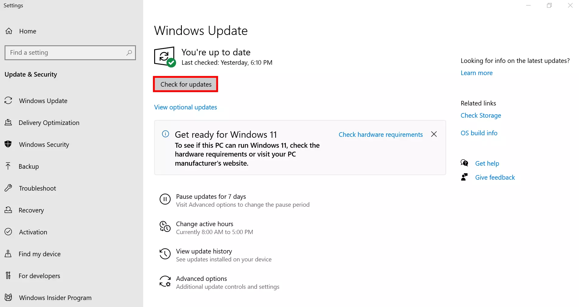"Check for Updates" for Windows PC