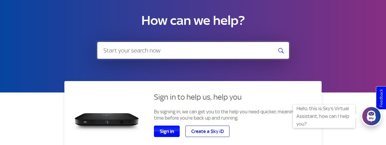 Contacting the customer support of sky q