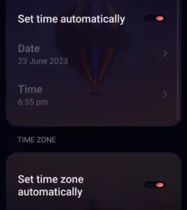 date and time settings