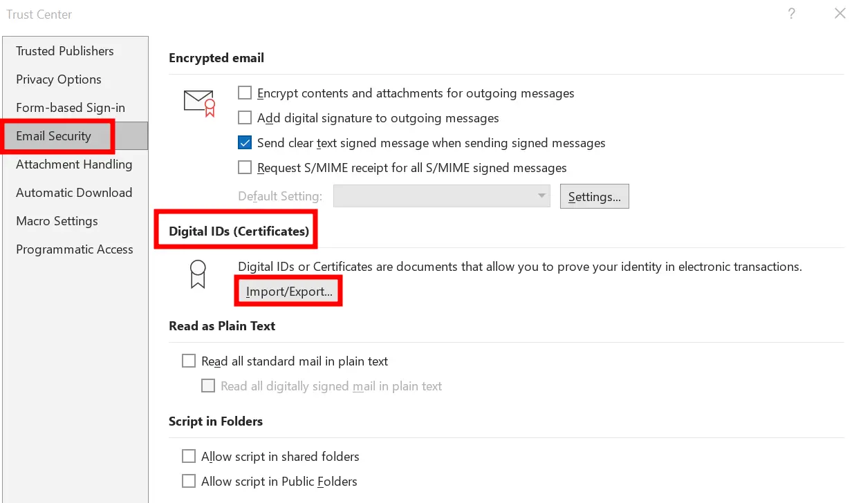 "Email Security" in Outlook