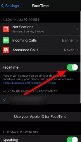 Enable Facetime in iPhone