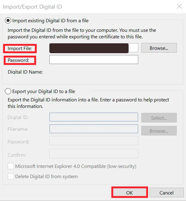 Import Digital Certificate in Outlook