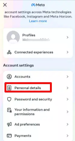 "Personal Details" on Facebook