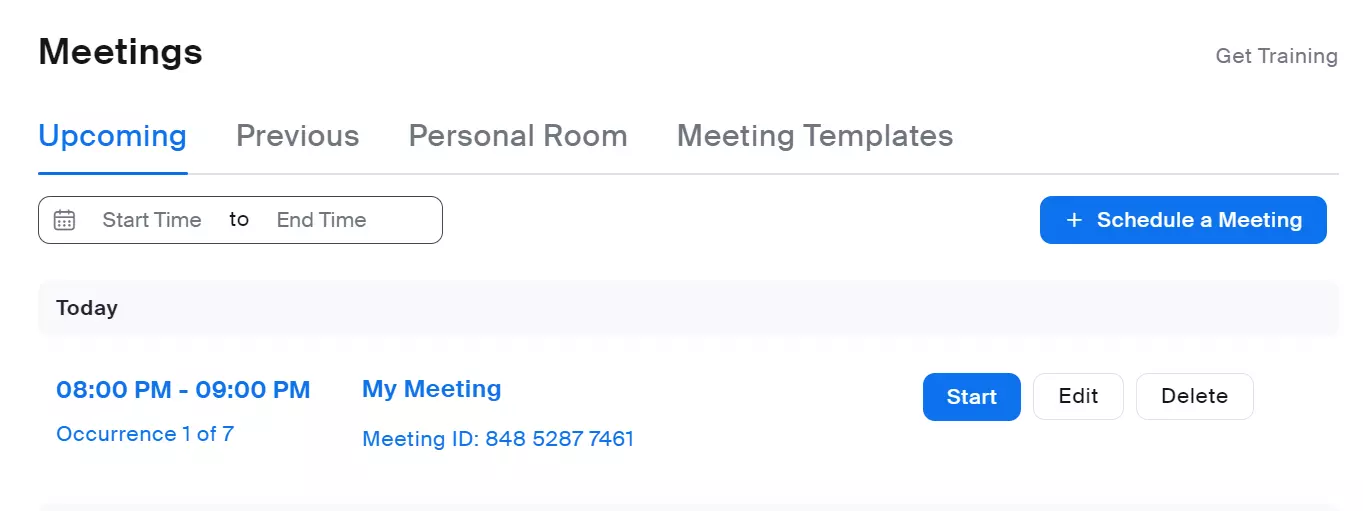 "Recurring Meetings" in ZoomWeb