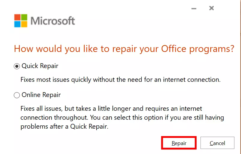 Quick Repair" for Microsoft Office