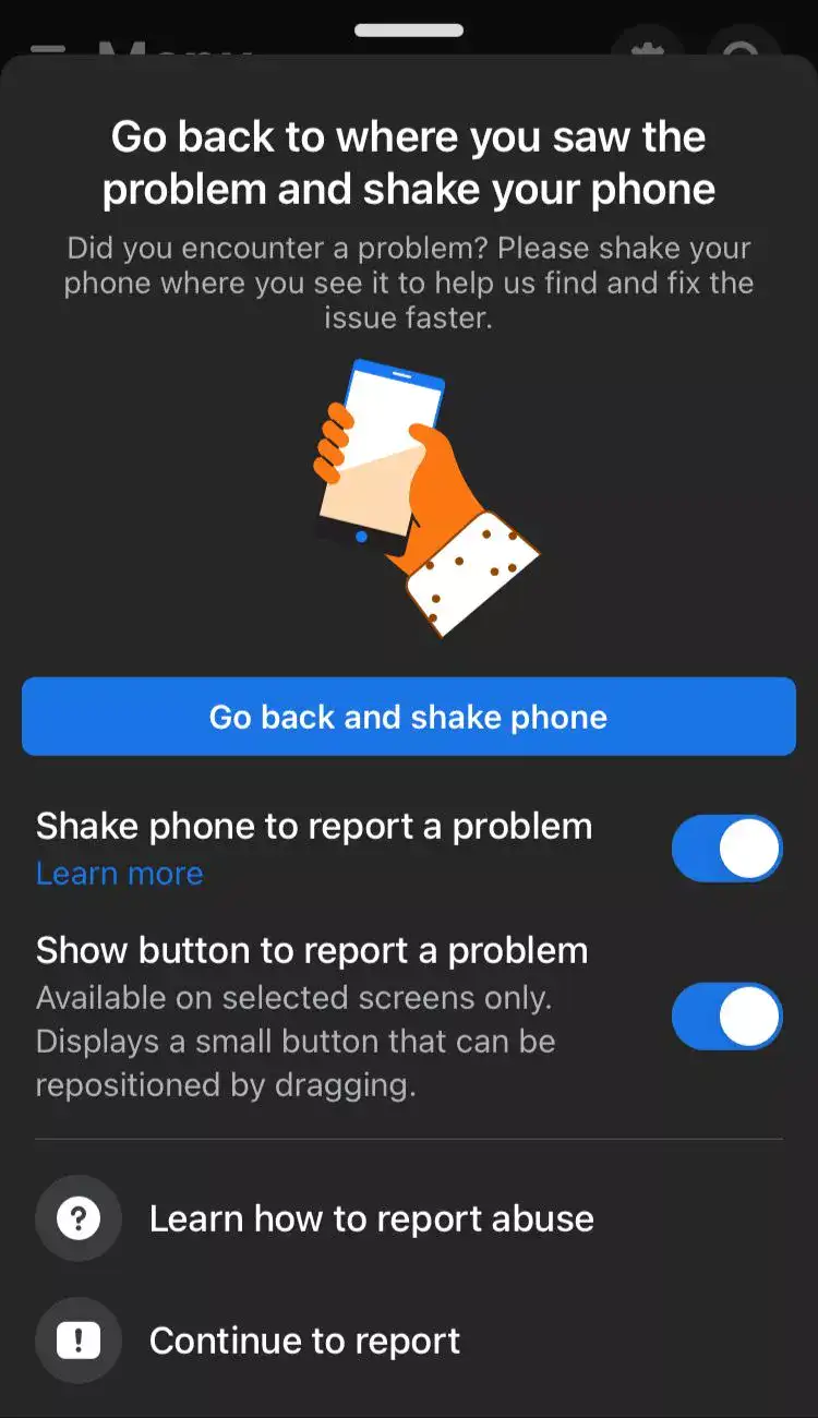 "Shake your Phone" to screenshot the problem