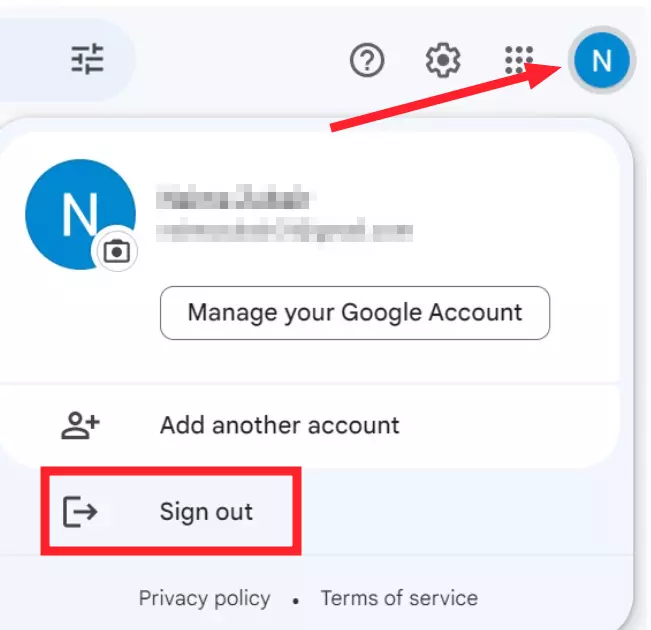 "Sign Out" button in Gmail