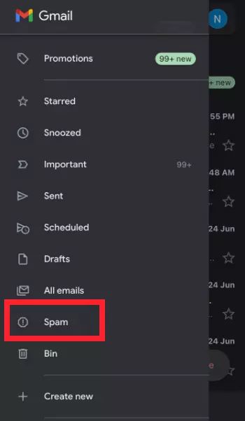 "Spam" folder in Gmail mobile