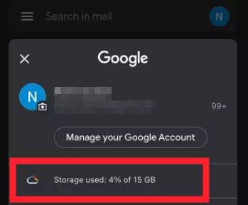 "Storage Status" in Gmail mobile