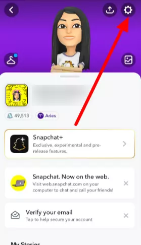 Settings icon on Snapchat