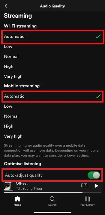 Audio quality options in Spotify
