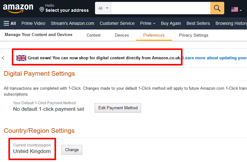 Change Amazon's Country Settings