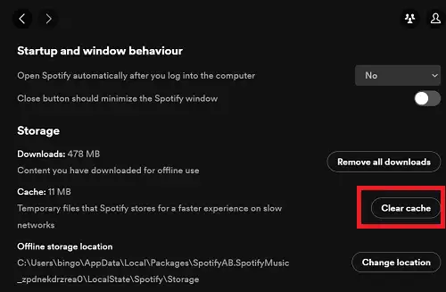 Clear cache on Spotify PC