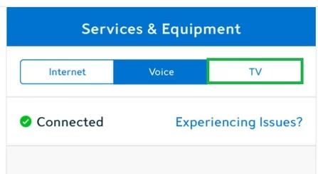 Selecting the Experiencing issues option in the Spectrum app