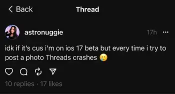 Thread crash on uploading images on ios 17 beta
