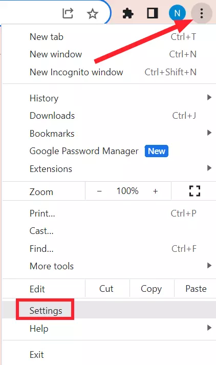"Settings" in Google Chrome Browser