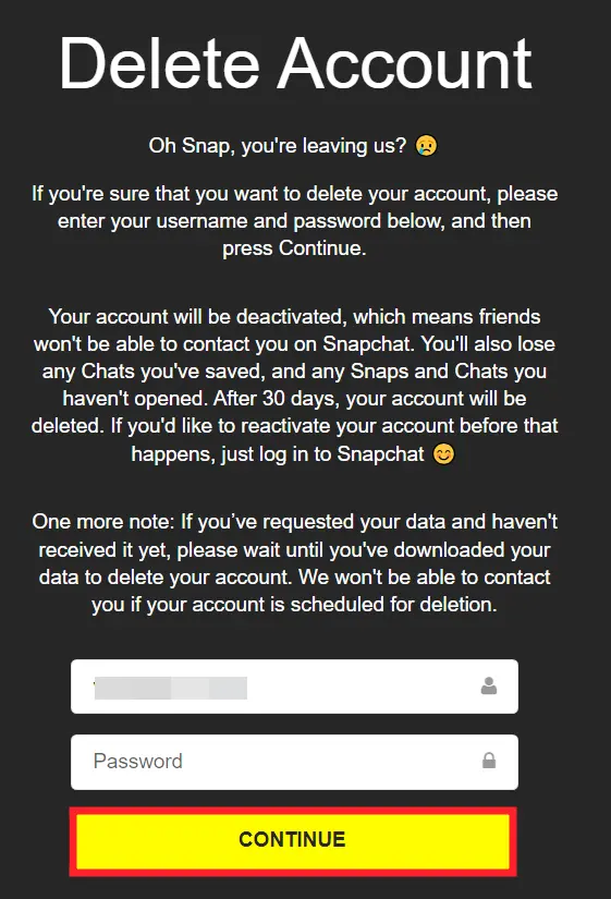 Delete Snapchat Account Permanently on Snapchat Portal