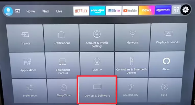 "Device & Software" settings on FireTV
