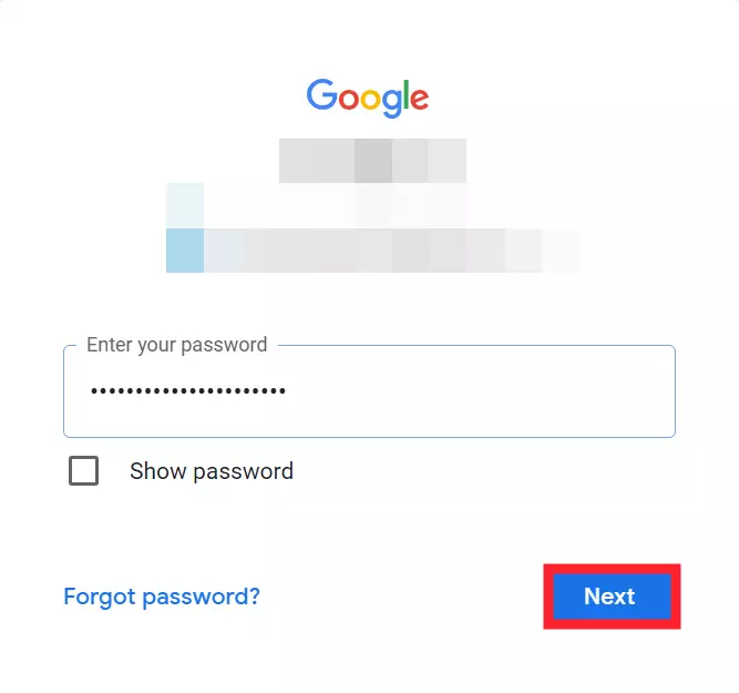 Enter your Google Account Password