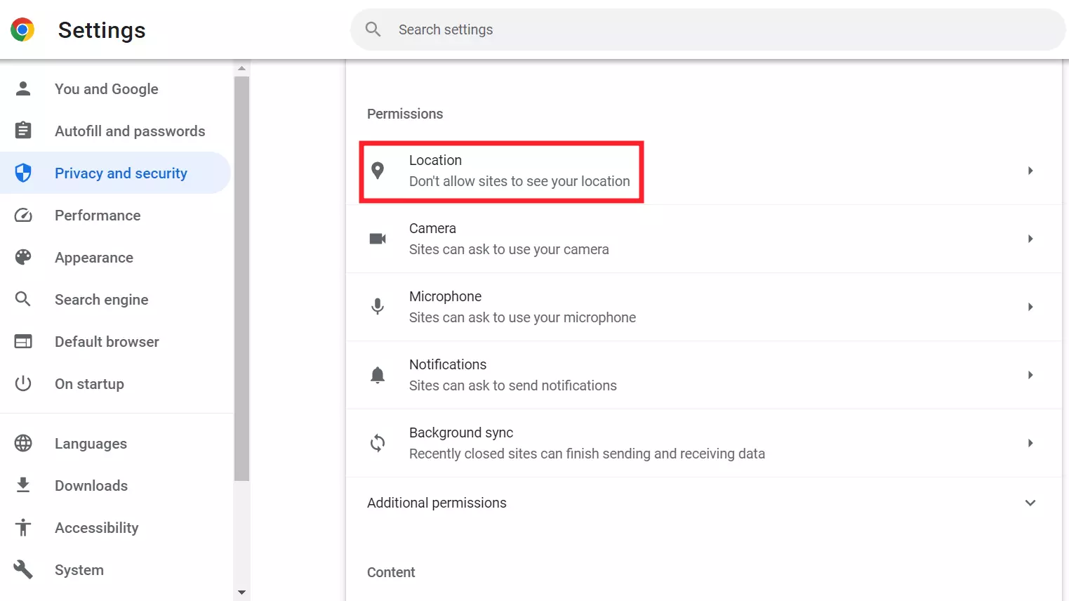 Location Permissions in Chrome Browser