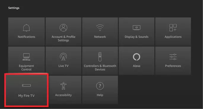 "My Fire TV" section in Settings