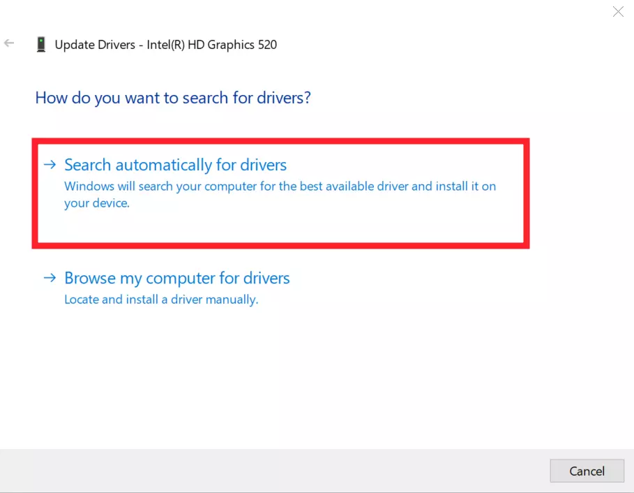 "Search Automatically For Drivers" option in Windows