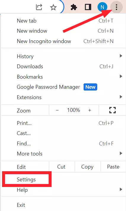 "Settings" in Google Chrome Browser