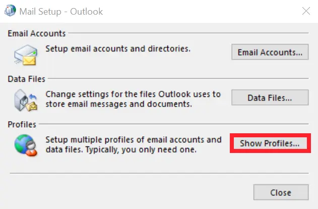 "Show Profiles" option in Mail