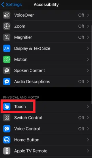 "Touch" settings in iPhone