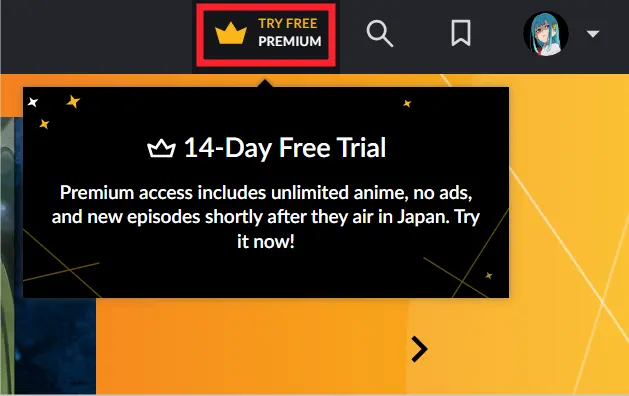 "Try Free Premium" on Crunchyroll