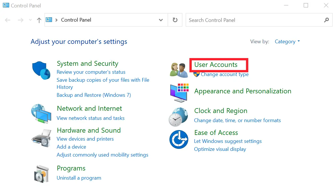 "User Accounts" in Control Panel