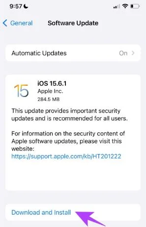 Download and install software update in iOS