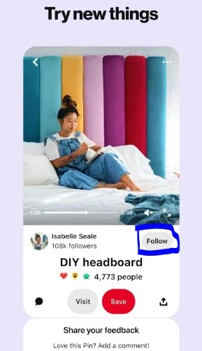 Pinterest follow option