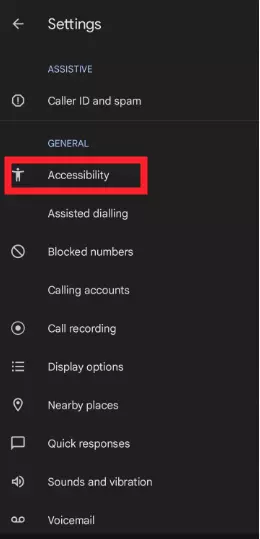 Accessibility Settings in Phone App