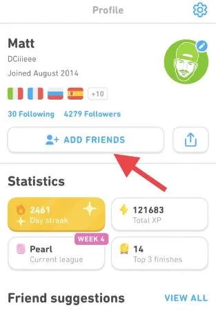 add friends on Duolingo