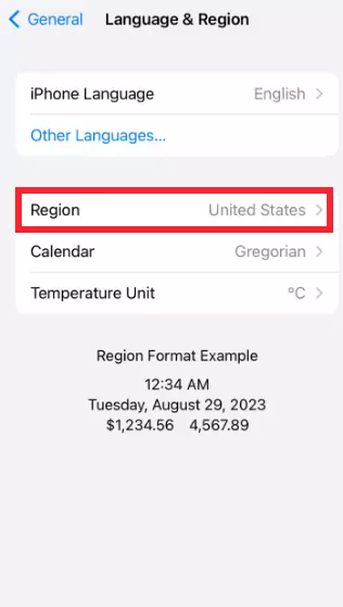 Change Region in iPhone