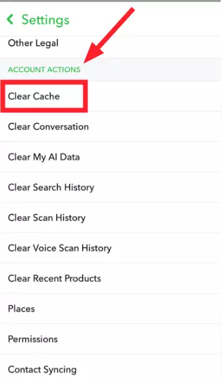 "Clear Cache" within Snapchat