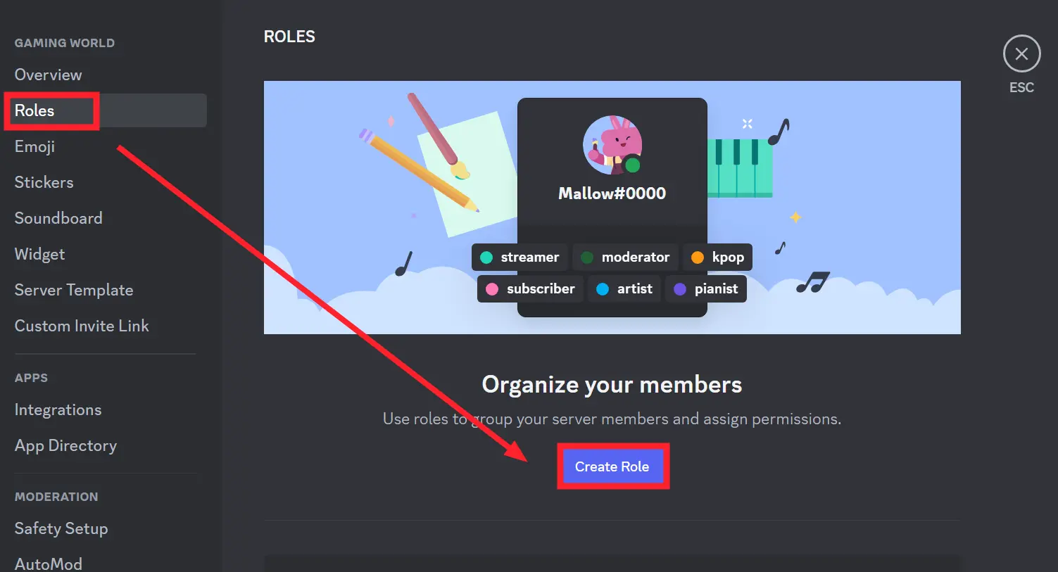 "Create Role" button in Discord