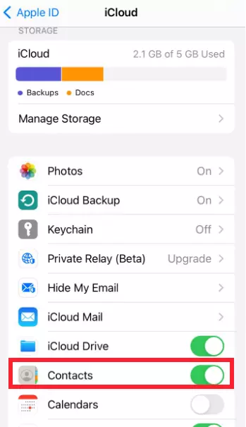 Enable "iCloud Setting" for contacts