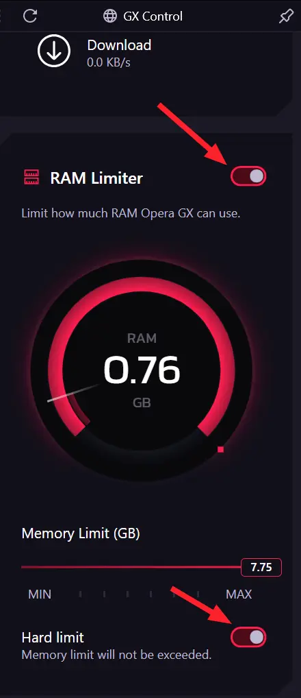 "RAM Limiter" in Opera GX