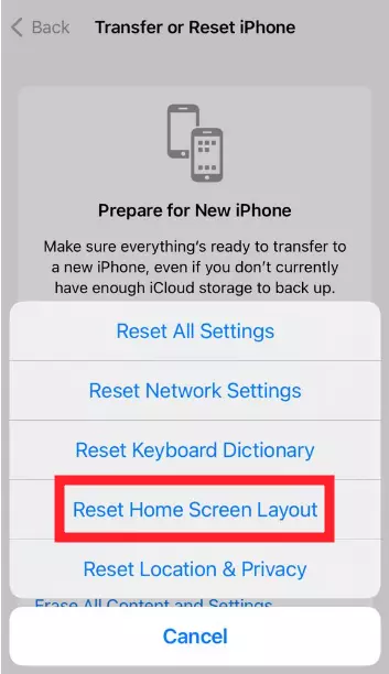 Reset Home Screen Layout