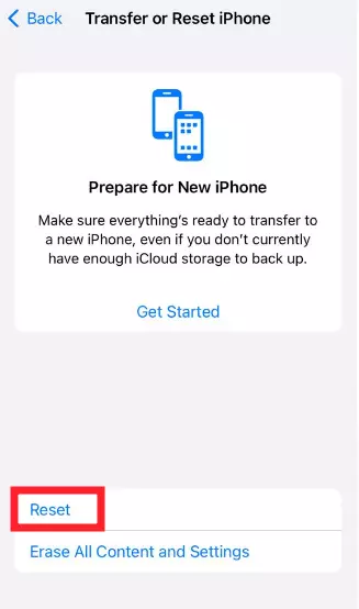"Reset" option in iPhones