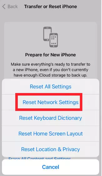 Reset Network Settings in iPhones