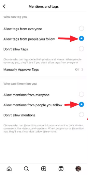 Allow tags and mentions from people you follow