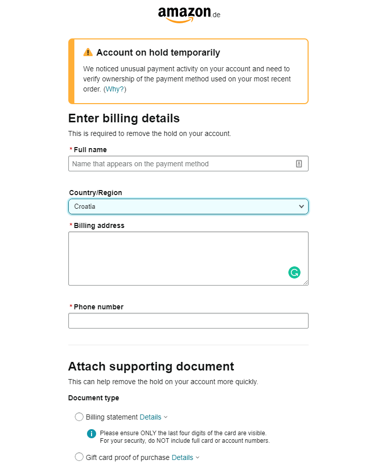 Amazon account on hold