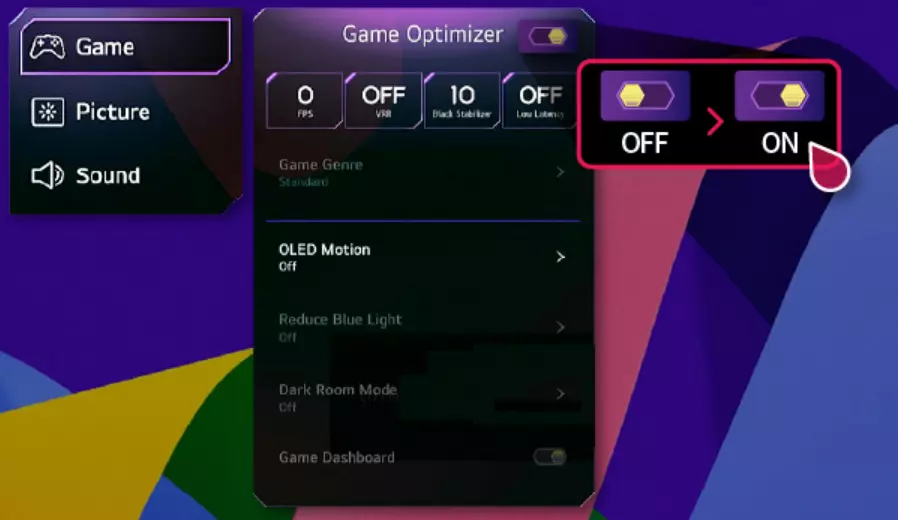 Enable "Game Optimization Mode"